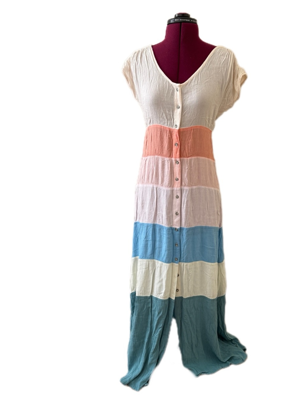 Oneill’s Colorblock  Tiered Maxi Dress in Pastel Stripes Size Sm